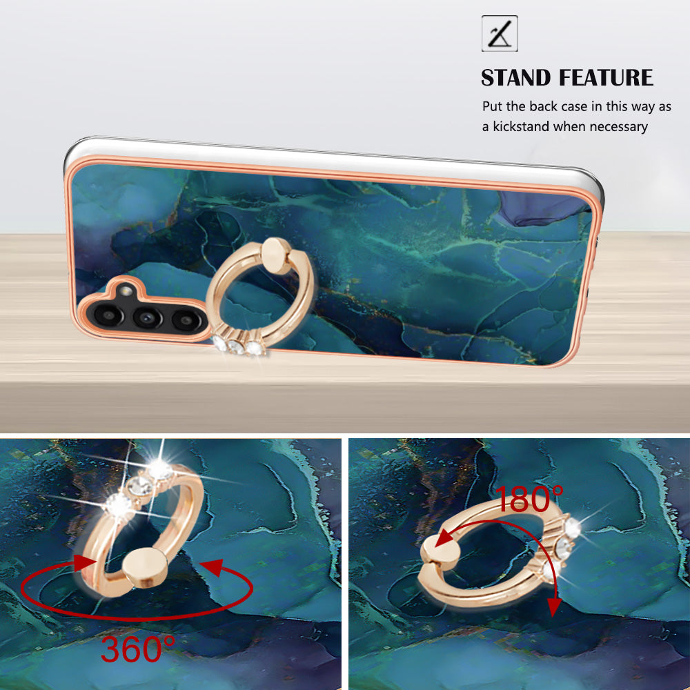 YB IMD Series-17 Style-E For Samsung Galaxy A55 5G Case 2.0mm TPU Marble Phone Cover with Ring Holder - Green YB IMD Series-17 Style-E For Samsung Galaxy A55 5G Case 2.0mm TPU Marble Phone Cover with Ring Holder - Green